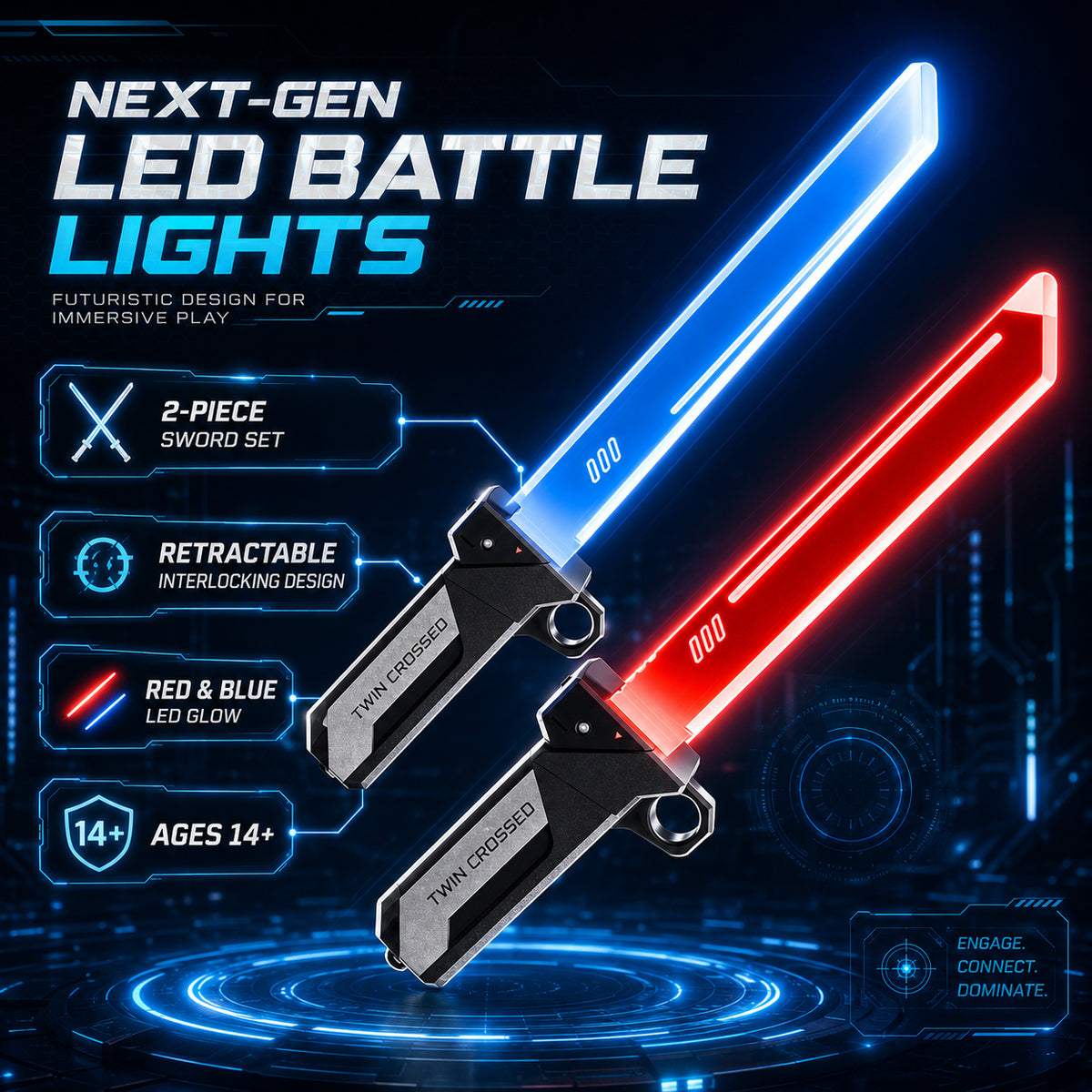 2-Piece Retractable Interlocking LED Light Sword Set – Ages 14+
