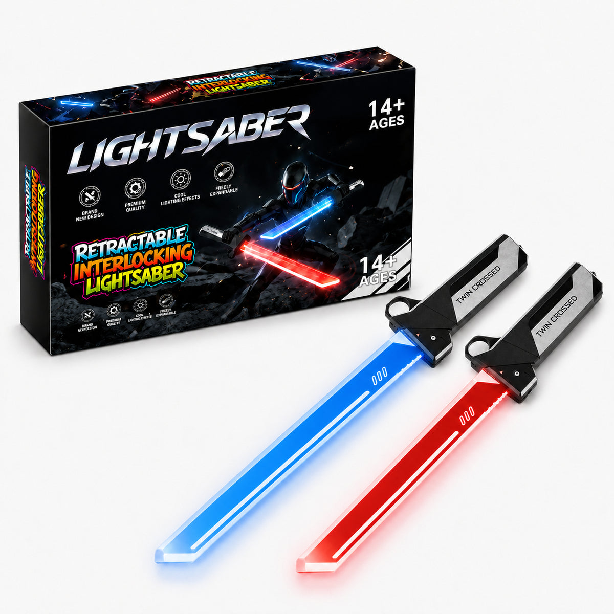 2-Piece Retractable Interlocking LED Light Sword Set – Ages 14+